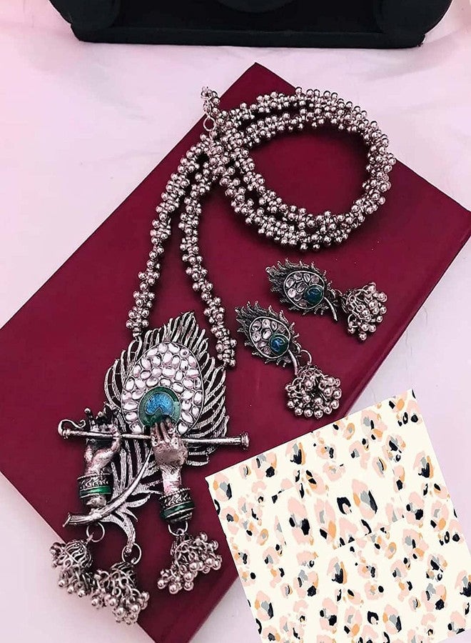 Siddhatva Ethnic Traditional Indian Designer Silver Bohemian Long Temple Necklace Earrings Jewelry for Women - Image 5